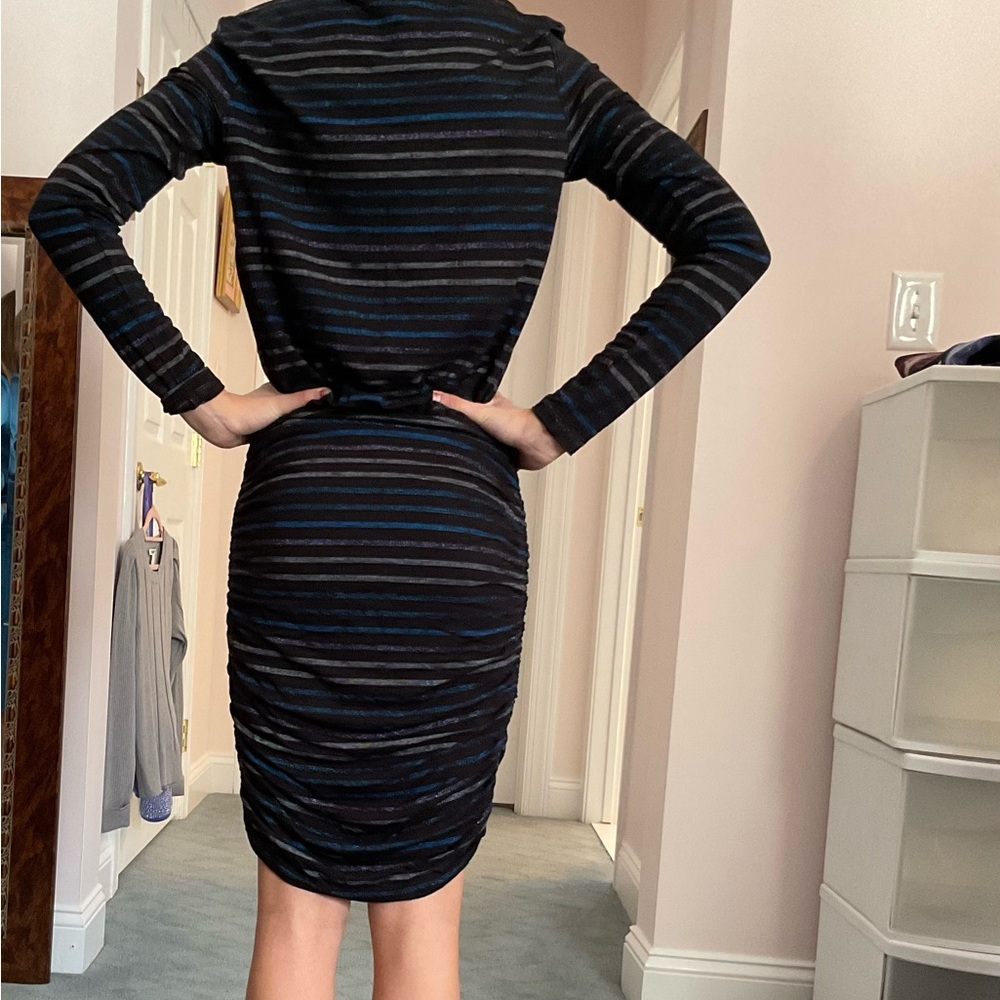 White House Black Market Black and Blue Striped Dress